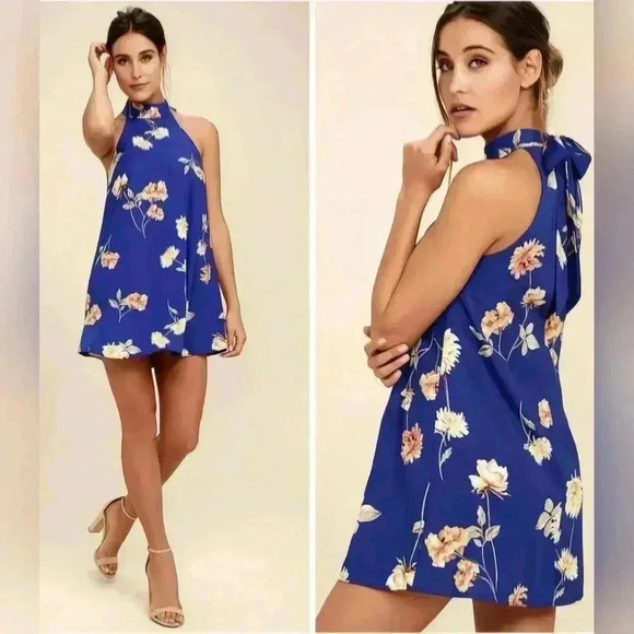 LULUS Halter Neck Floral Print Sleeveless Mini Dress Size S - Picture 1 of 10